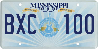 MS license plate BXC100