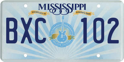MS license plate BXC102