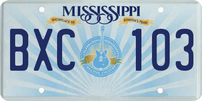 MS license plate BXC103