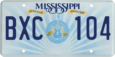 MS license plate BXC104
