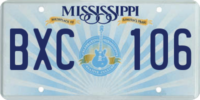 MS license plate BXC106