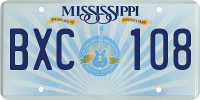 MS license plate BXC108