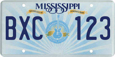 MS license plate BXC123