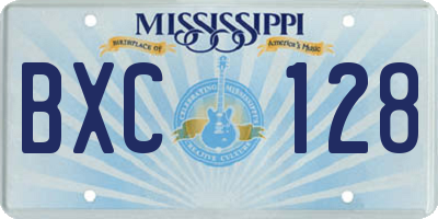 MS license plate BXC128