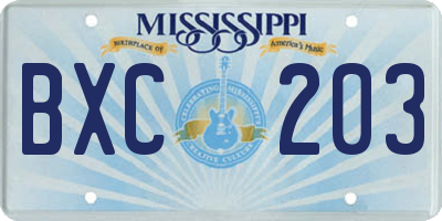 MS license plate BXC203