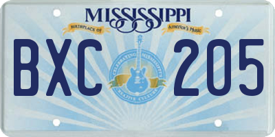 MS license plate BXC205