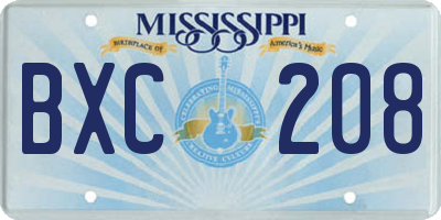 MS license plate BXC208