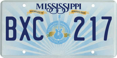 MS license plate BXC217