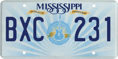 MS license plate BXC231