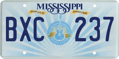 MS license plate BXC237