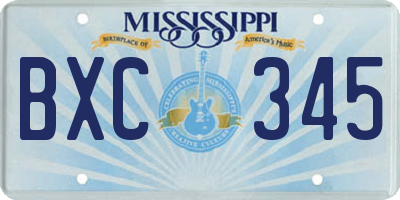 MS license plate BXC345