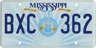 MS license plate BXC362
