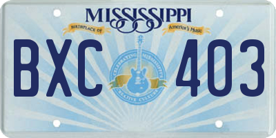 MS license plate BXC403