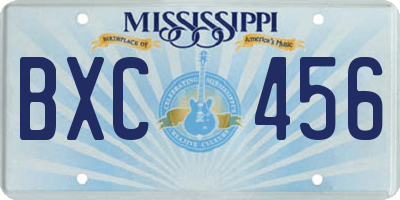 MS license plate BXC456
