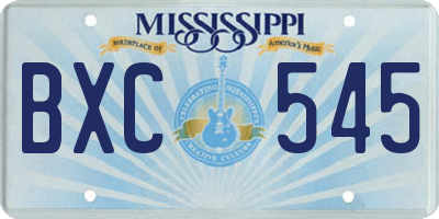 MS license plate BXC545