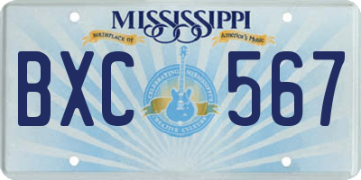 MS license plate BXC567