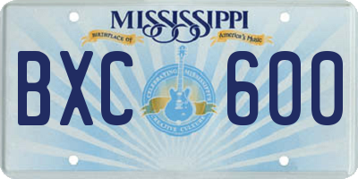 MS license plate BXC600