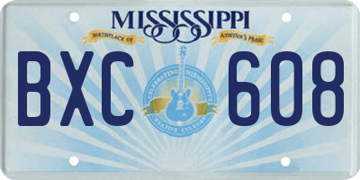 MS license plate BXC608