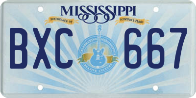 MS license plate BXC667