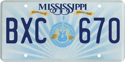 MS license plate BXC670