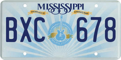 MS license plate BXC678