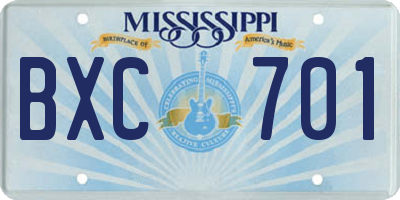 MS license plate BXC701