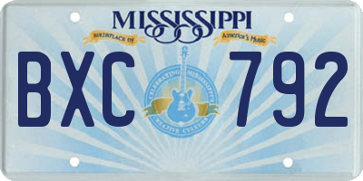 MS license plate BXC792