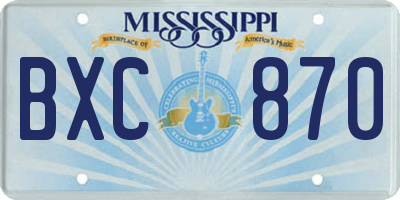 MS license plate BXC870