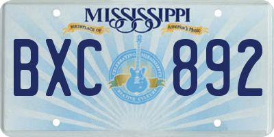 MS license plate BXC892