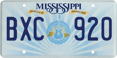 MS license plate BXC920