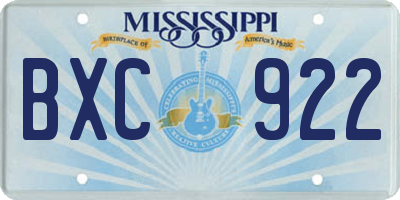 MS license plate BXC922