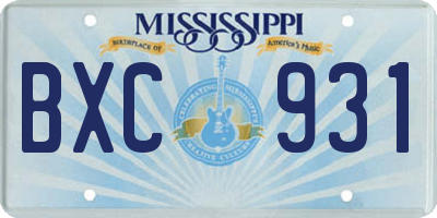 MS license plate BXC931