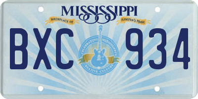 MS license plate BXC934