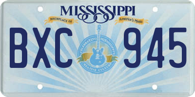 MS license plate BXC945