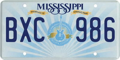 MS license plate BXC986