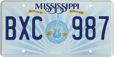 MS license plate BXC987