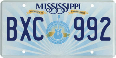 MS license plate BXC992