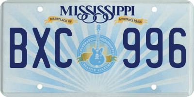 MS license plate BXC996