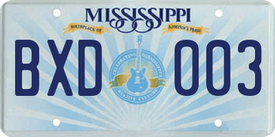 MS license plate BXD003