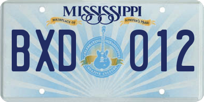 MS license plate BXD012