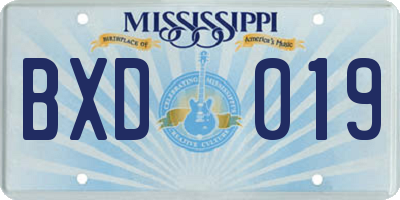 MS license plate BXD019