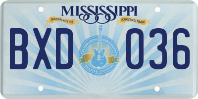 MS license plate BXD036