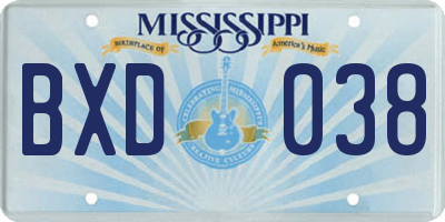 MS license plate BXD038