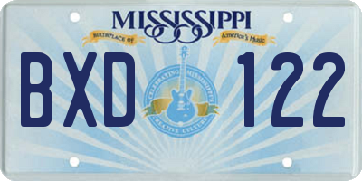 MS license plate BXD122