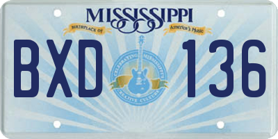 MS license plate BXD136