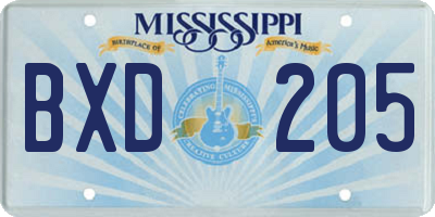 MS license plate BXD205