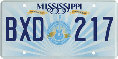 MS license plate BXD217