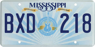 MS license plate BXD218