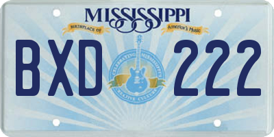 MS license plate BXD222