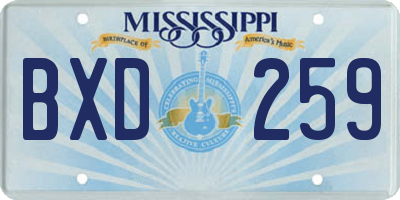 MS license plate BXD259